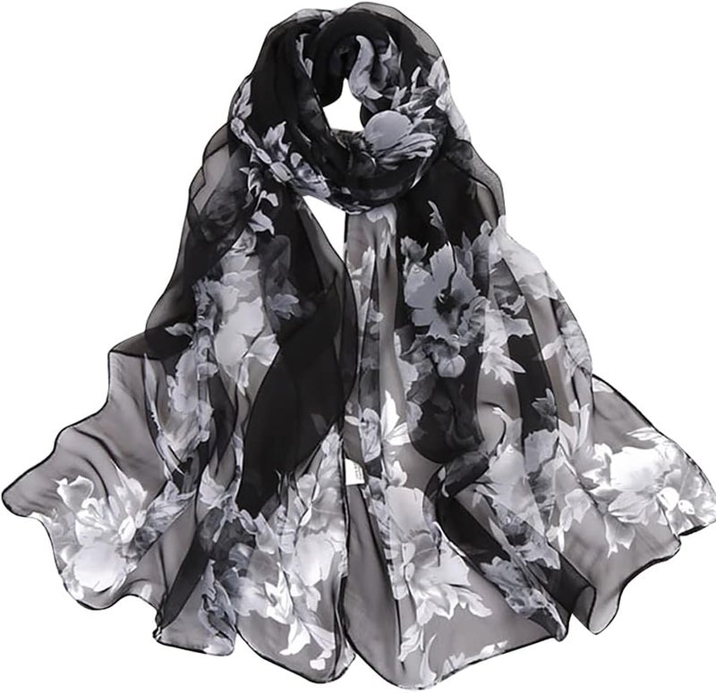 E-Clover Women Soft Floral Print Shawl Chiffon Sheer Scarf - Image 1